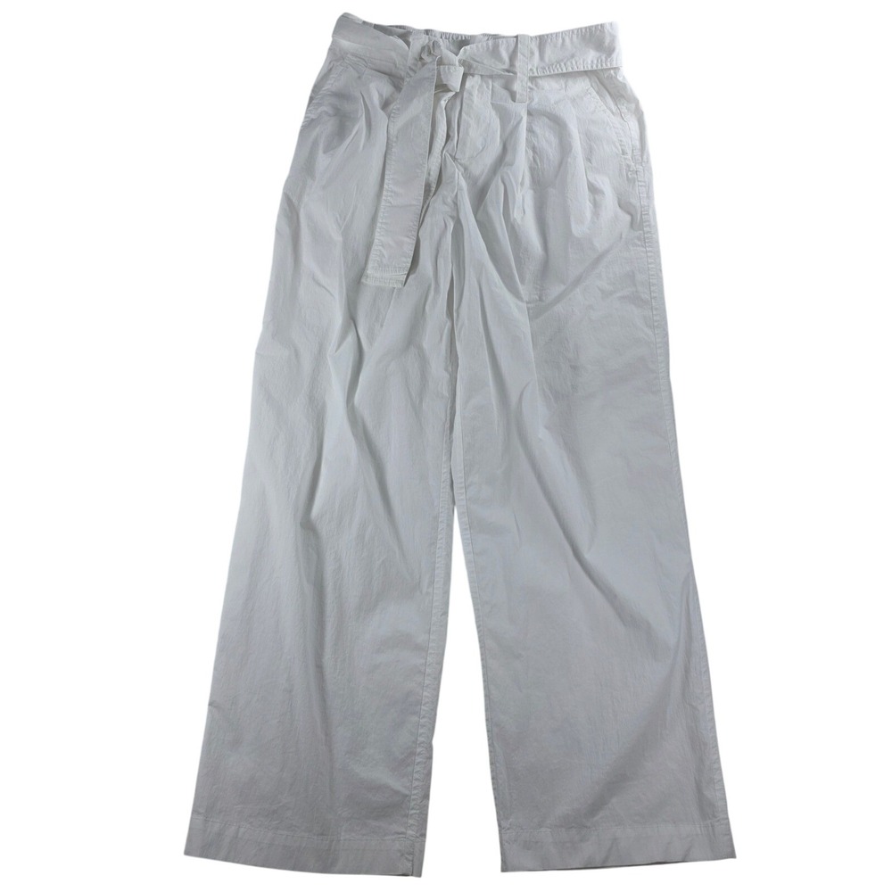 Zara Women Small White Paperbag Waist Tie Belt Trousers Pants DEN-634